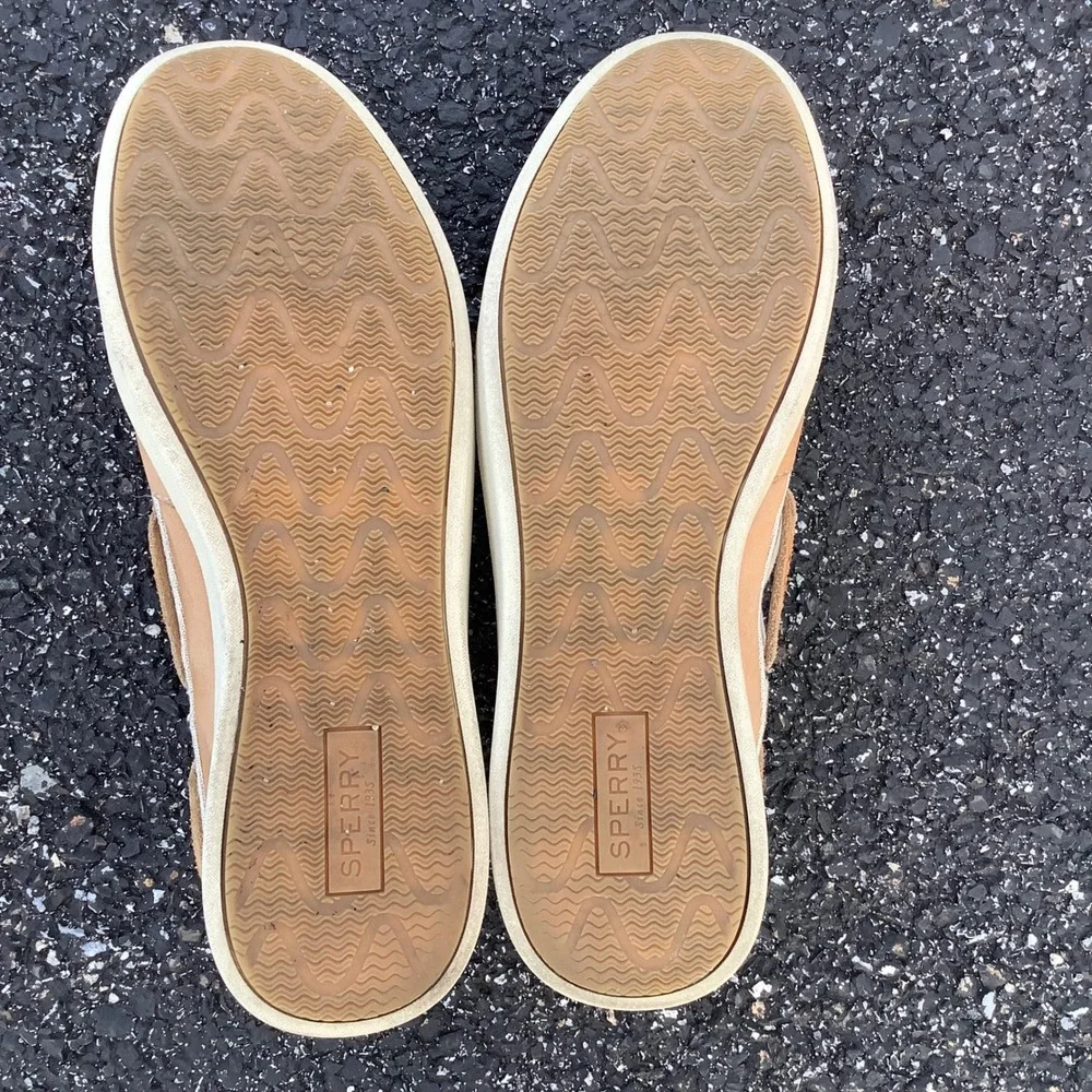 Sperry Top-Sider Womens Boat Shoes Tan Leather Canvas STS81857 Size 8.5
